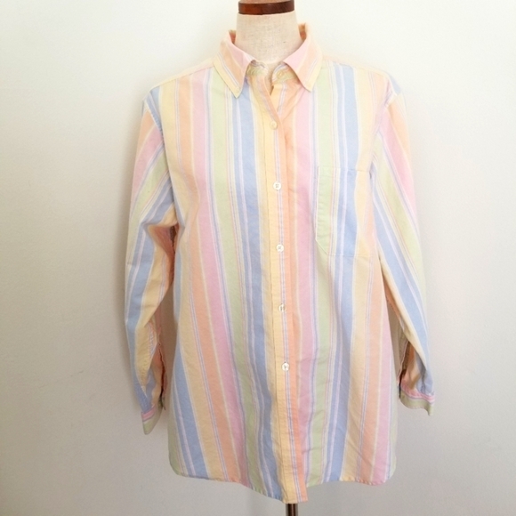 L.L. Bean Plus Size Pastel Stripe Oxford Buttondown Shirt 2X - Picture 1 of 16